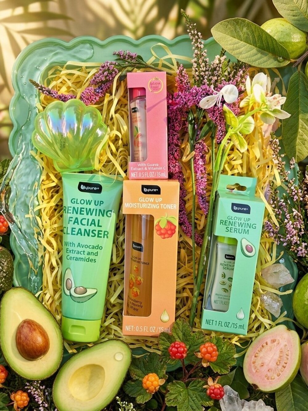 Glow Up Skincare Bundle: Avocado Facial Cleanser, Serum, Cloudberry toner
